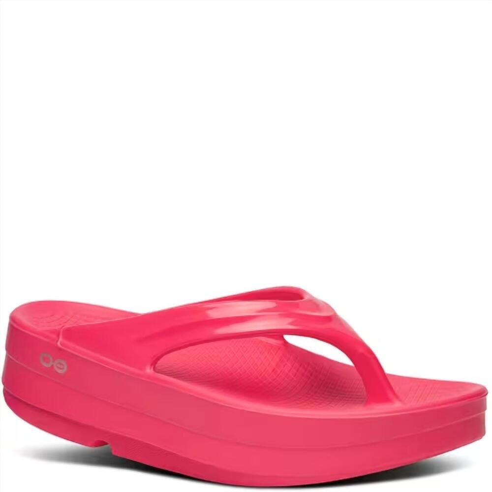NEW OOFOS women's oomega oolala thong sandal in neon berry